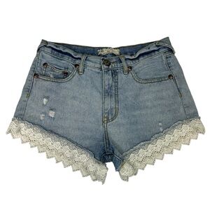 Free People Lace Hem Cutoff Light Wash Shorts 26